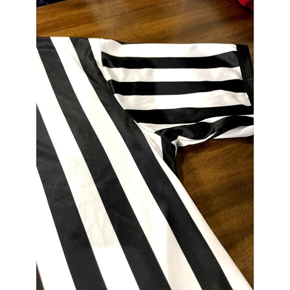Black & White Striped Referee Shirt XL V-Neck Polyester Short Sleeve Sportswear - Picture 2 of 5